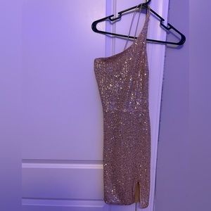 Altar’d State Rose Gold One Shoulder Dress